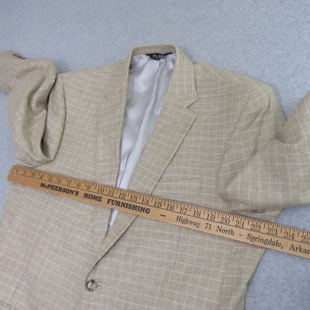 Jos A Bank Mens Sport Coat 43L Tan Windowpane‎ Check Linen Cotton Blazer